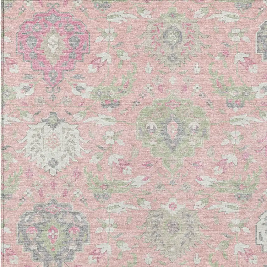Pink Ivory And Gray Damask Washable Indoor Outdoor Area Rug Photo 7