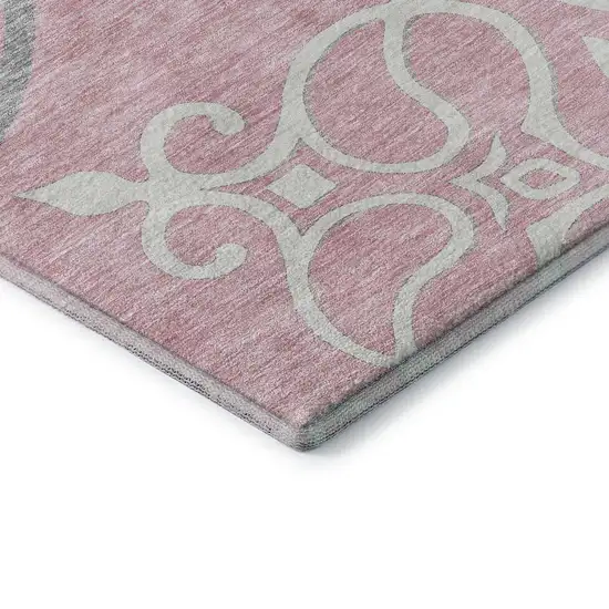 Pink Ivory And Gray Floral Medallion Washable Area Rug With UV Protection Photo 8