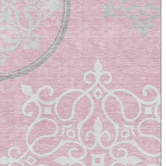 Pink Ivory And Gray Floral Medallion Washable Area Rug With UV Protection Photo 3