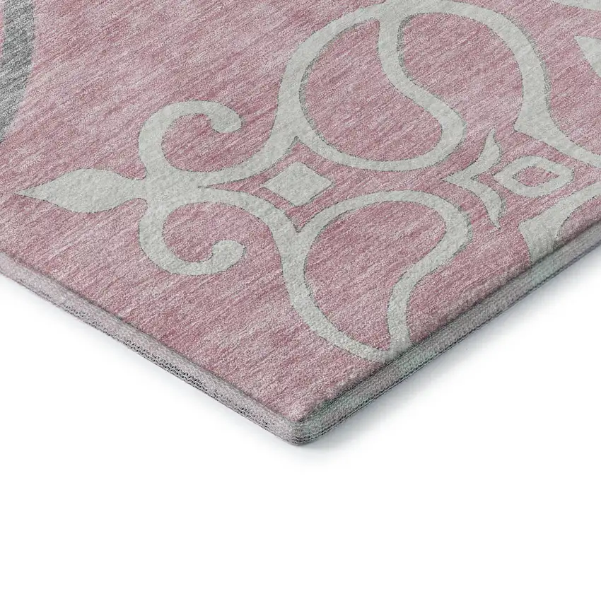 Pink Ivory And Gray Floral Medallion Washable Area Rug With UV Protection Photo 8