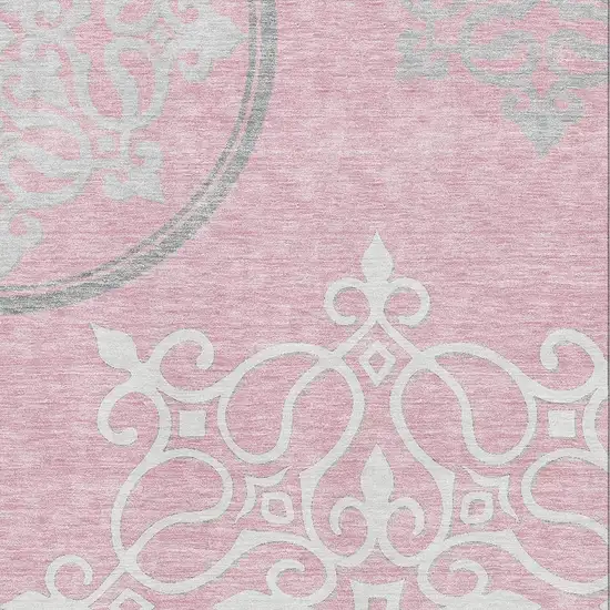 Pink Ivory And Gray Floral Medallion Washable Area Rug With UV Protection Photo 3