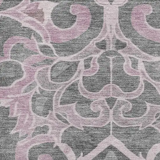 Pink Ivory And Gray Floral Medallion Washable Area Rug With UV Protection Photo 3