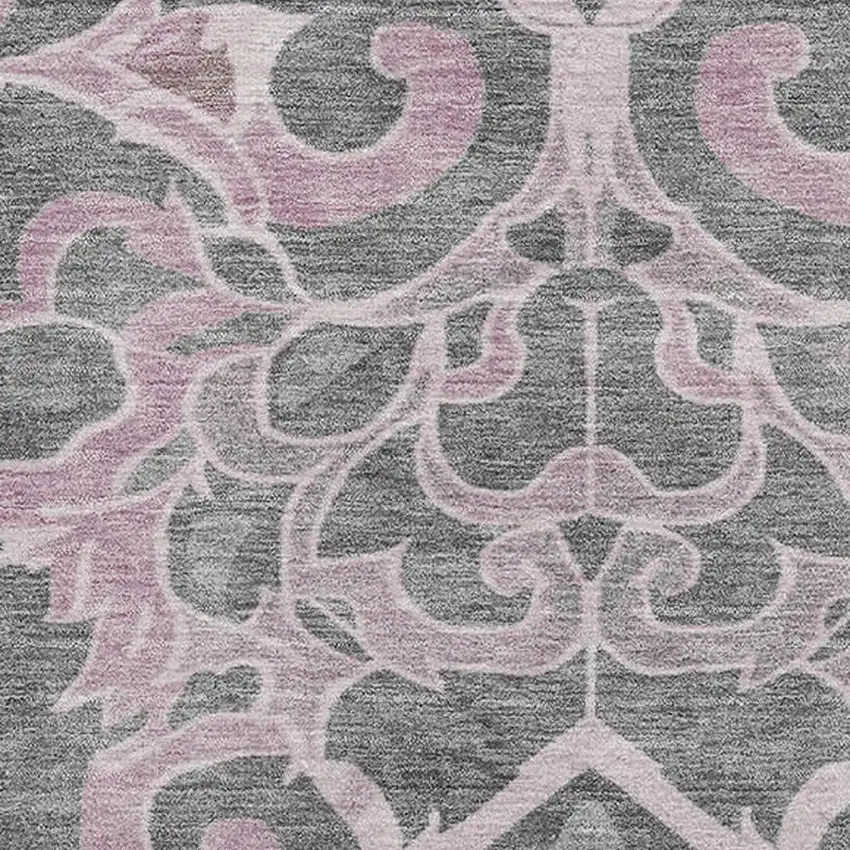 Pink Ivory And Gray Floral Medallion Washable Area Rug With UV Protection Photo 3