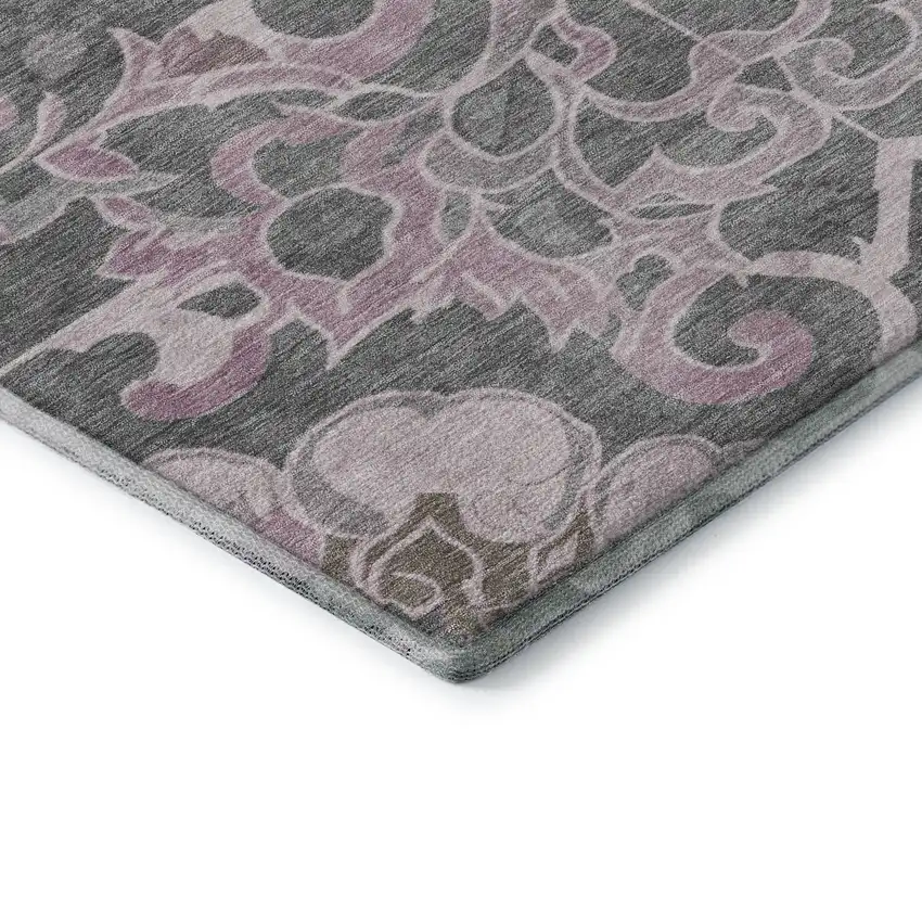 Pink Ivory And Gray Floral Medallion Washable Area Rug With UV Protection Photo 8