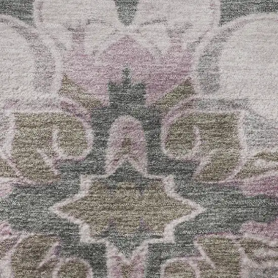 Pink Ivory And Gray Floral Medallion Washable Area Rug With UV Protection Photo 8