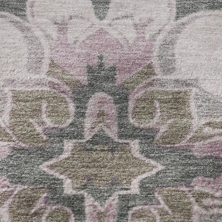 Pink Ivory And Gray Floral Medallion Washable Area Rug With UV Protection Photo 8