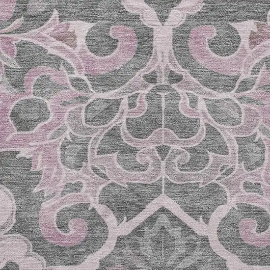 Pink Ivory And Gray Floral Medallion Washable Area Rug With UV Protection Photo 4