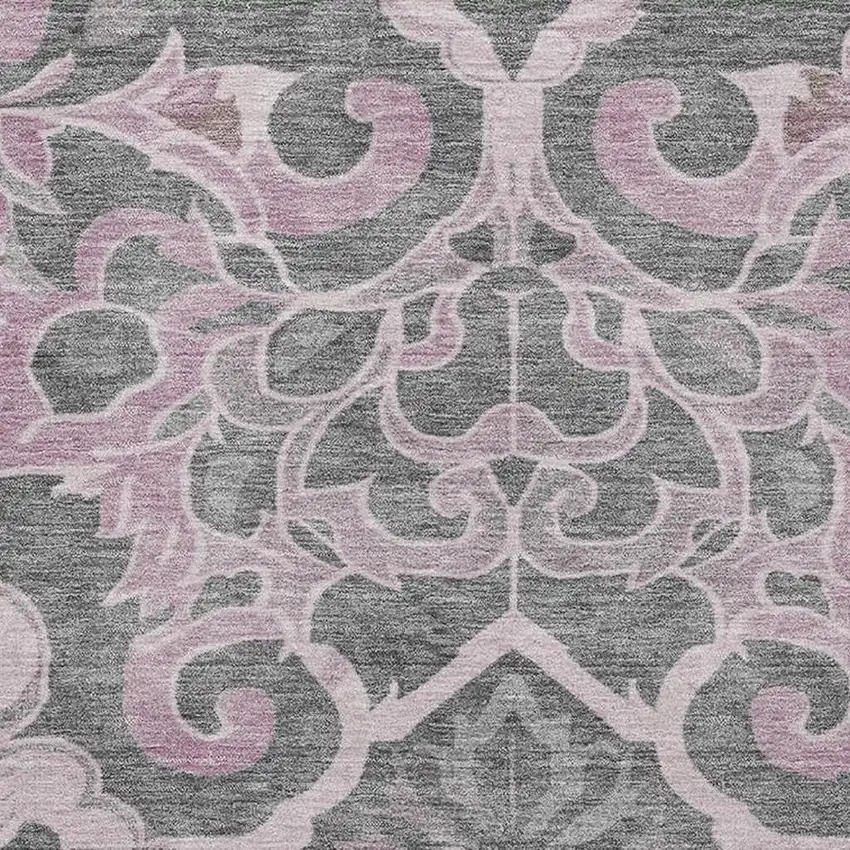 Pink Ivory And Gray Floral Medallion Washable Area Rug With UV Protection Photo 4