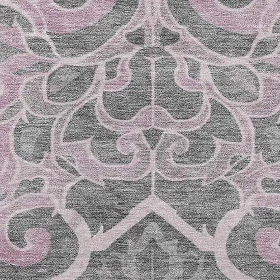 Pink Ivory And Gray Floral Medallion Washable Area Rug With UV Protection Photo 3