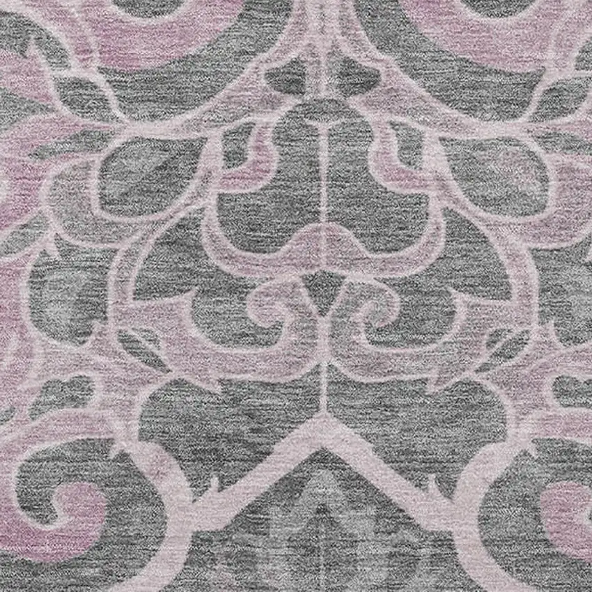 Pink Ivory And Gray Floral Medallion Washable Area Rug With UV Protection Photo 3