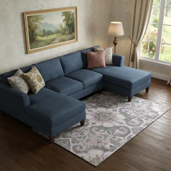 Pink Ivory And Gray Floral Medallion Washable Area Rug With UV Protection Photo 2