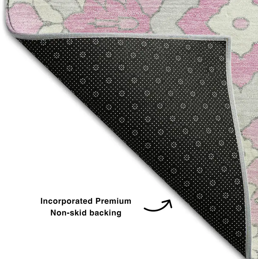 Pink Ivory And Gray Floral Washable Area Rug With UV Protection Photo 8