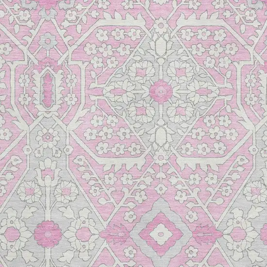 Pink Ivory And Gray Floral Washable Area Rug With UV Protection Photo 4