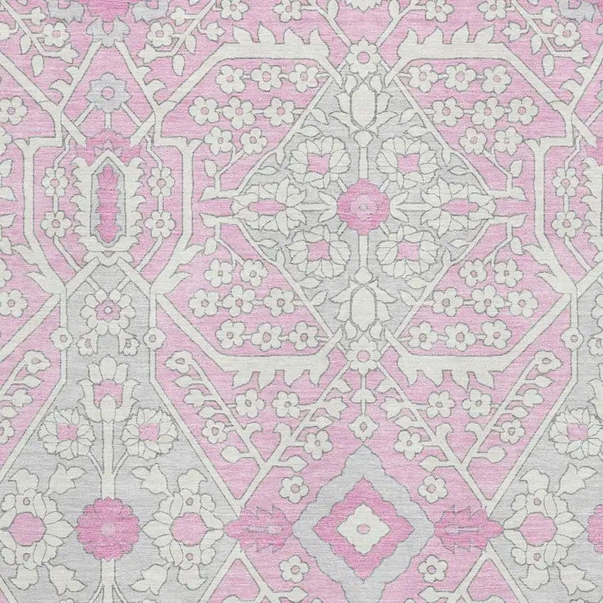 Pink Ivory And Gray Floral Washable Area Rug With UV Protection Photo 4