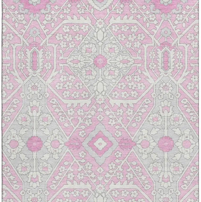 Pink Ivory And Gray Floral Washable Area Rug With UV Protection Photo 5