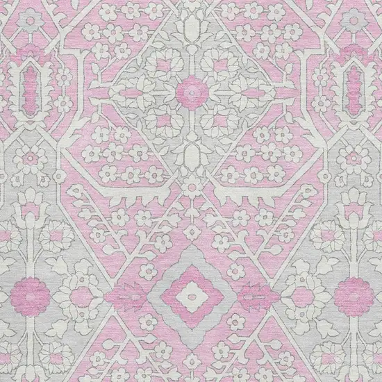 Pink Ivory And Gray Floral Washable Area Rug With UV Protection Photo 4