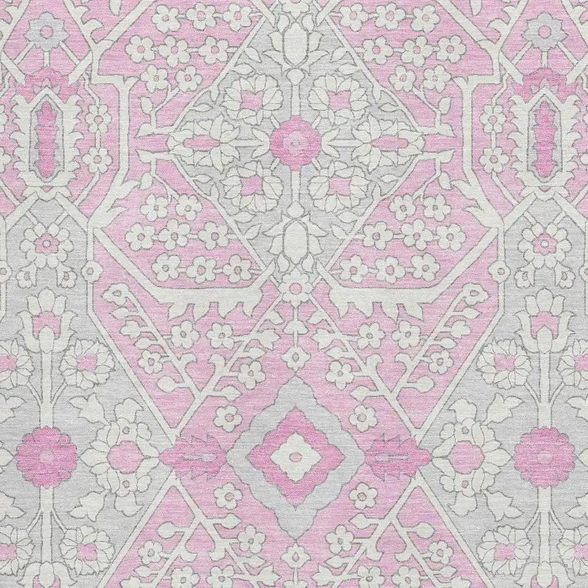 Pink Ivory And Gray Floral Washable Area Rug With UV Protection Photo 4