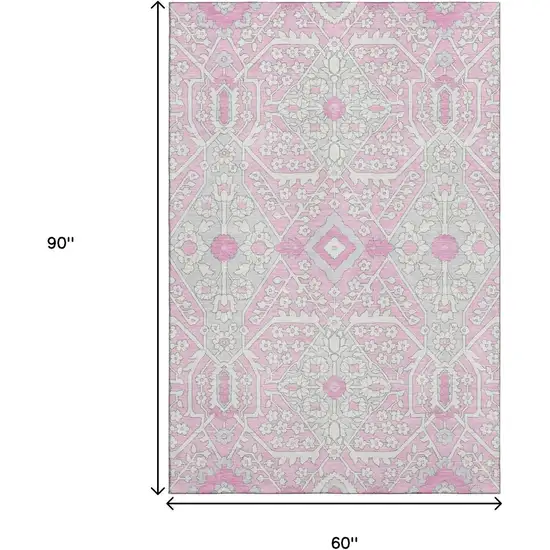 Pink Ivory And Gray Floral Washable Area Rug With UV Protection Photo 3