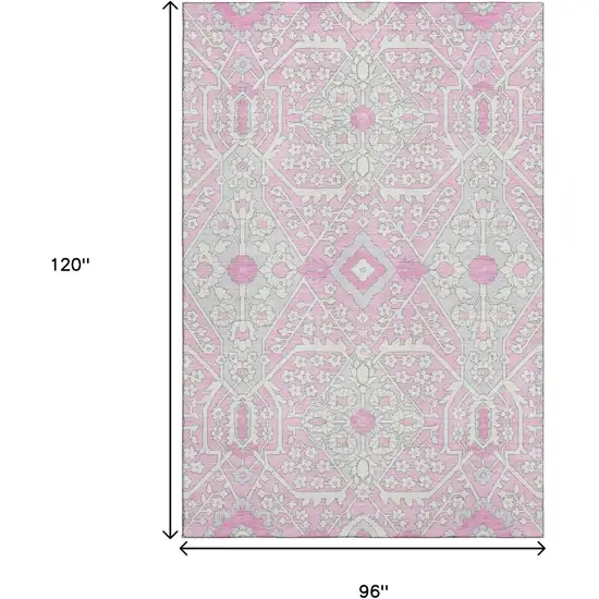 Pink Ivory And Gray Floral Washable Area Rug With UV Protection Photo 3