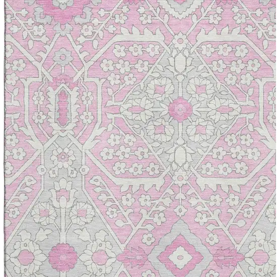 Pink Ivory And Gray Floral Washable Area Rug With UV Protection Photo 4