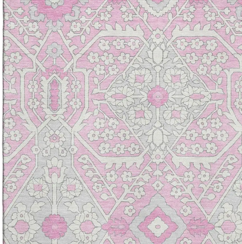 Pink Ivory And Gray Floral Washable Area Rug With UV Protection Photo 4