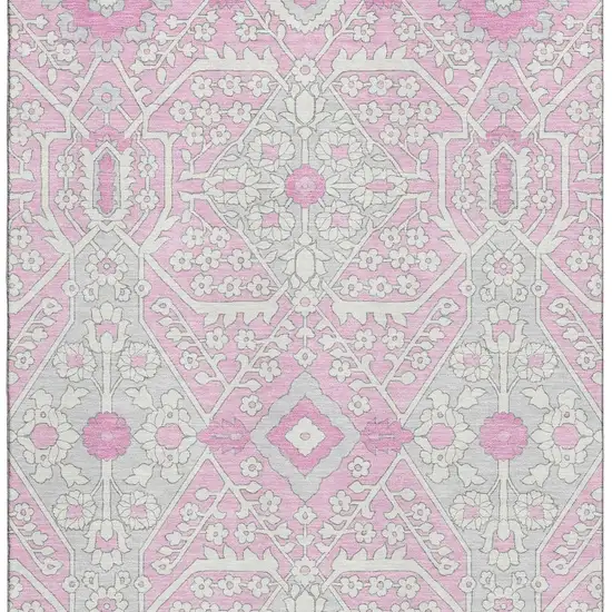 Pink Ivory And Gray Floral Washable Area Rug With UV Protection Photo 4