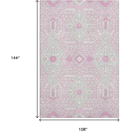 Pink Ivory And Gray Floral Washable Area Rug With UV Protection Photo 3