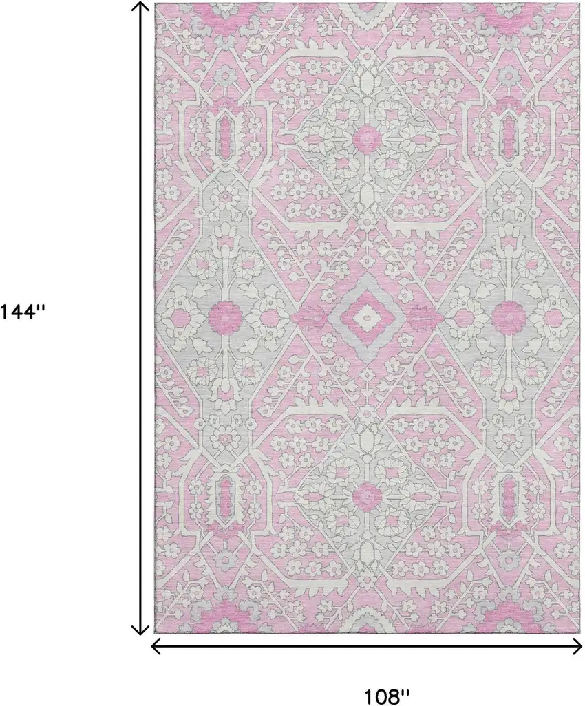 Pink Ivory And Gray Floral Washable Area Rug With UV Protection Photo 3
