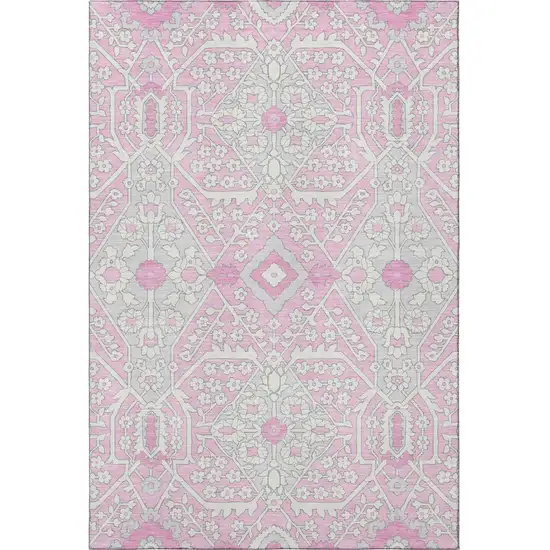 Pink Ivory And Gray Floral Washable Area Rug With UV Protection Photo 5