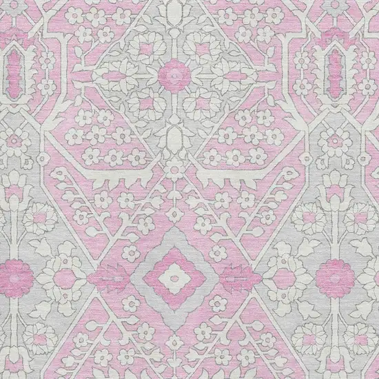 Pink Ivory And Gray Floral Washable Area Rug With UV Protection Photo 4