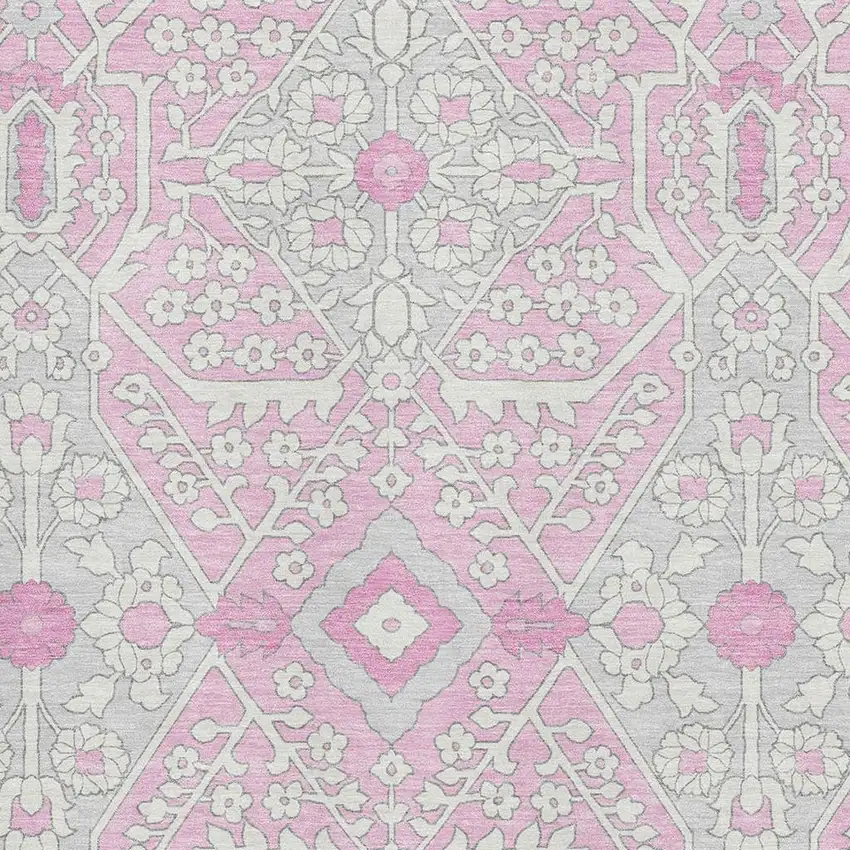 Pink Ivory And Gray Floral Washable Area Rug With UV Protection Photo 4