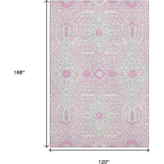 Pink Ivory And Gray Floral Washable Area Rug With UV Protection Photo 3