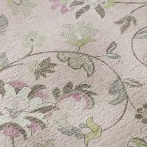 Photo of Pink Ivory And Gray Floral Washable Area Rug With UV Protection