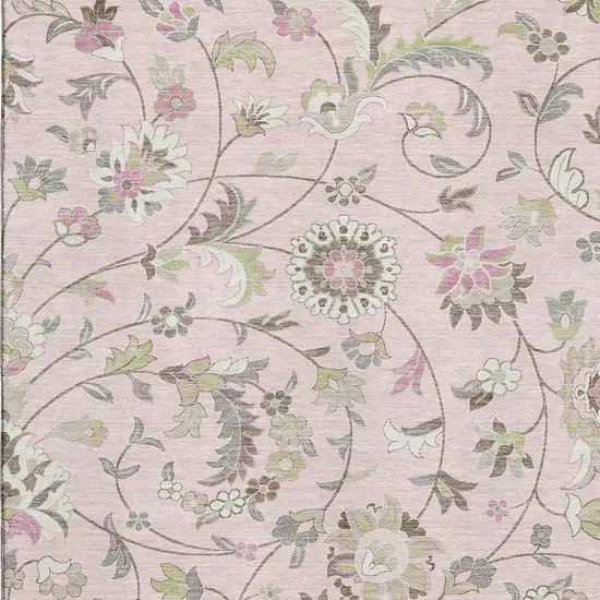 Pink Ivory And Gray Floral Washable Area Rug With UV Protection Photo 3