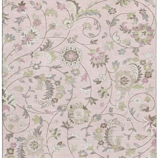 Pink Ivory And Gray Floral Washable Area Rug With UV Protection Photo 4