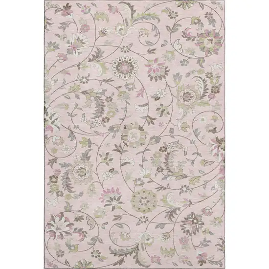 Pink Ivory And Gray Floral Washable Area Rug With UV Protection Photo 6