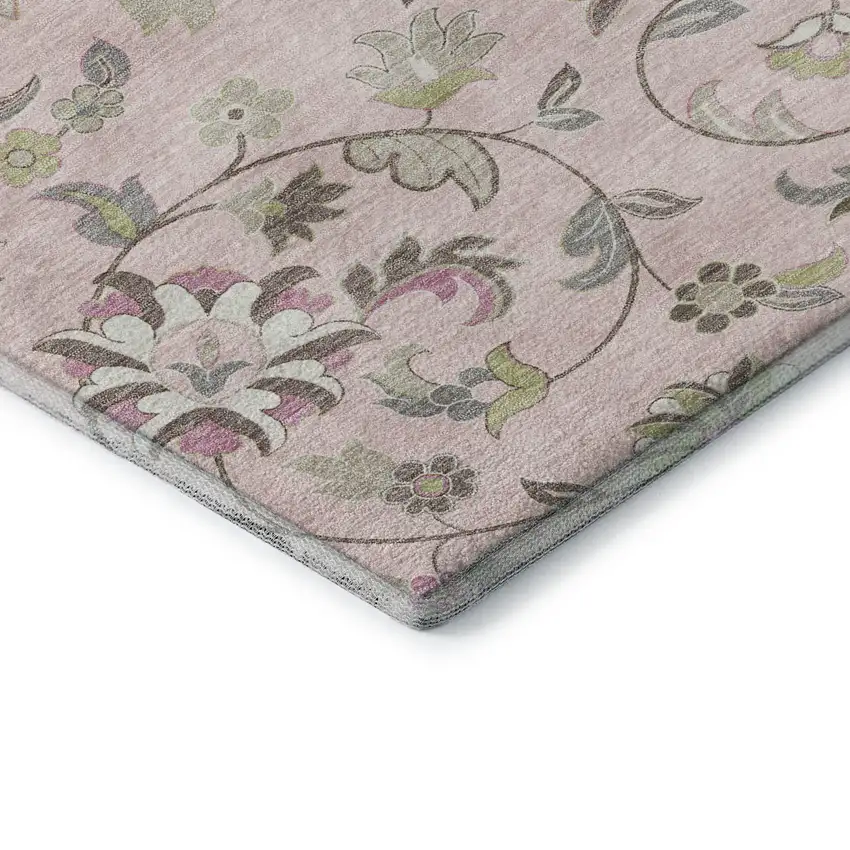 Pink Ivory And Gray Floral Washable Area Rug With UV Protection Photo 8