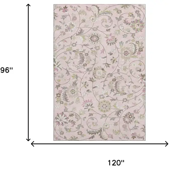 Pink Ivory And Gray Floral Washable Area Rug With UV Protection Photo 5