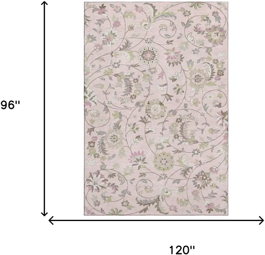 Pink Ivory And Gray Floral Washable Area Rug With UV Protection Photo 5