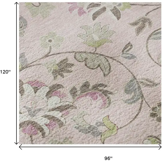 Pink Ivory And Gray Floral Washable Area Rug With UV Protection Photo 9