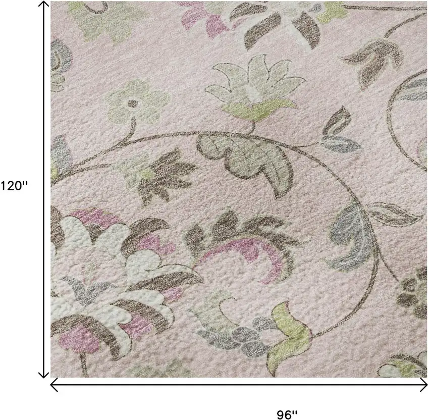 Pink Ivory And Gray Floral Washable Area Rug With UV Protection Photo 9