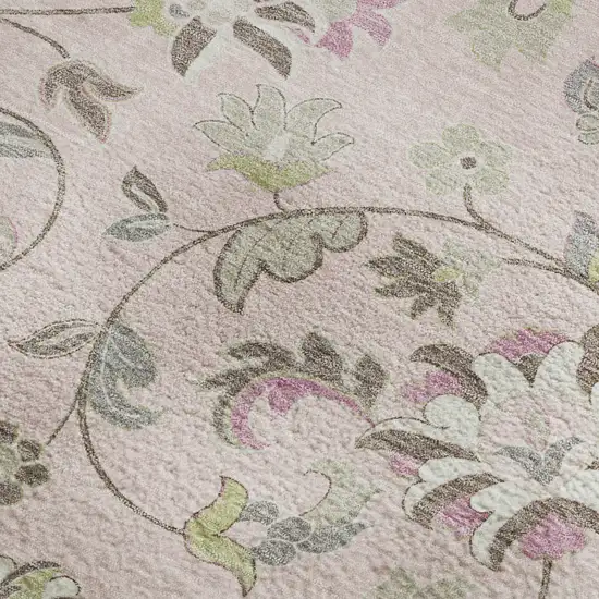 Pink Ivory And Gray Floral Washable Area Rug With UV Protection Photo 2