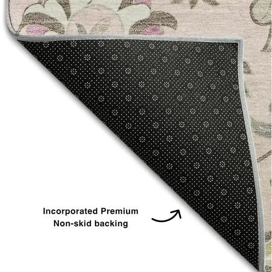 Pink Ivory And Gray Floral Washable Area Rug With UV Protection Photo 6