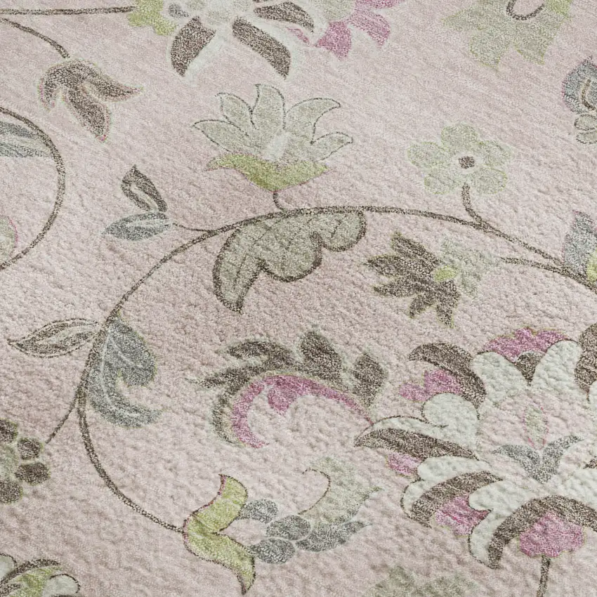 Pink Ivory And Gray Floral Washable Area Rug With UV Protection Photo 2