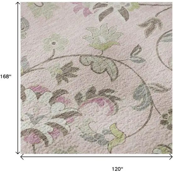 Pink Ivory And Gray Floral Washable Area Rug With UV Protection Photo 9