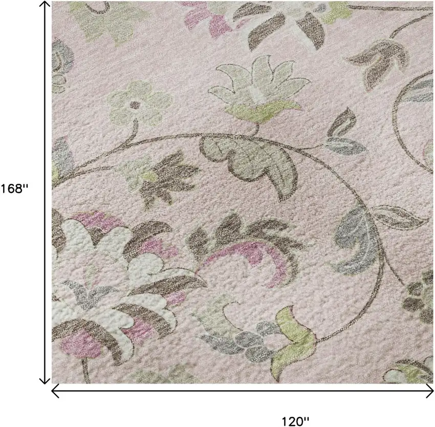 Pink Ivory And Gray Floral Washable Area Rug With UV Protection Photo 9