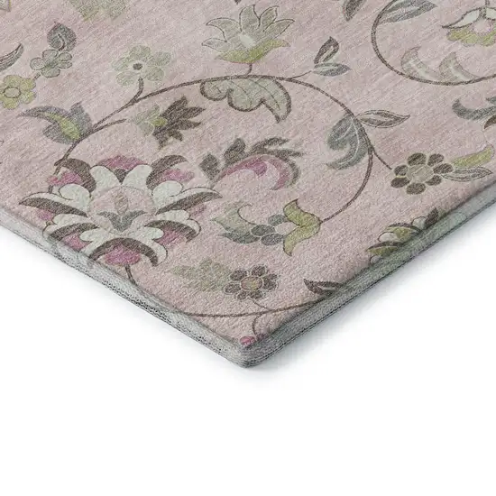 Pink Ivory And Gray Floral Washable Area Rug With UV Protection Photo 7
