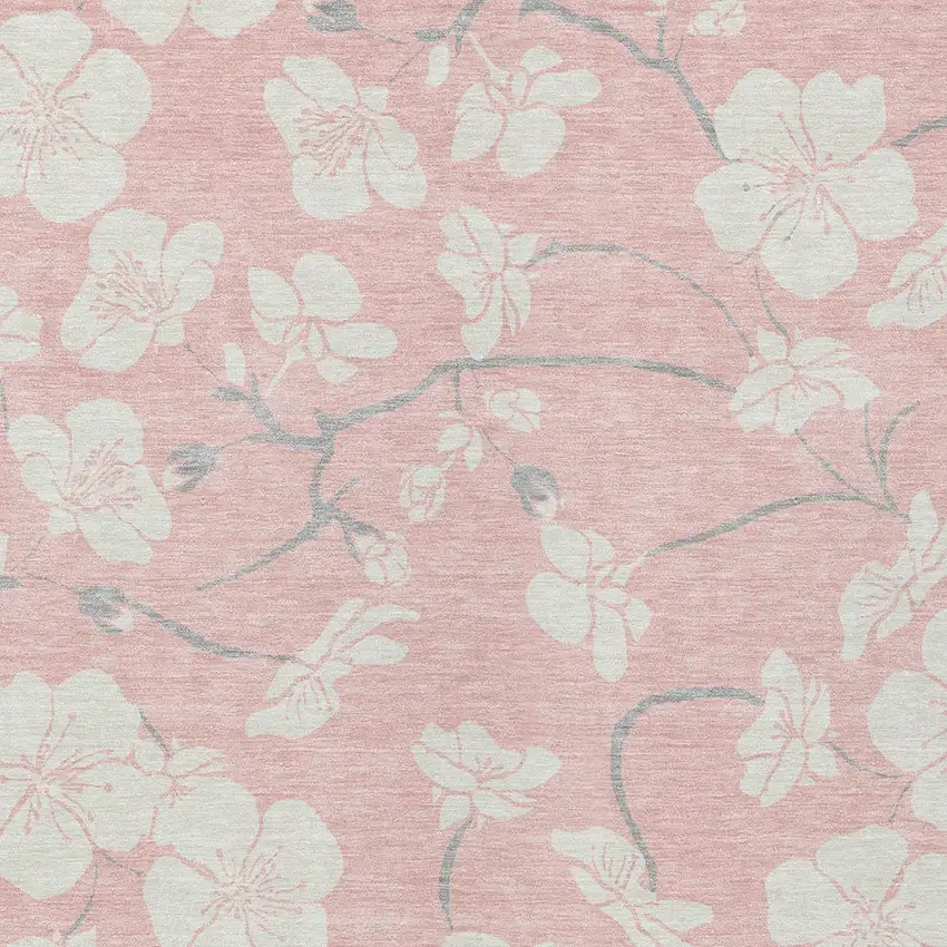 Pink Ivory And Gray Floral Washable Indoor Outdoor Area Rug Photo 7