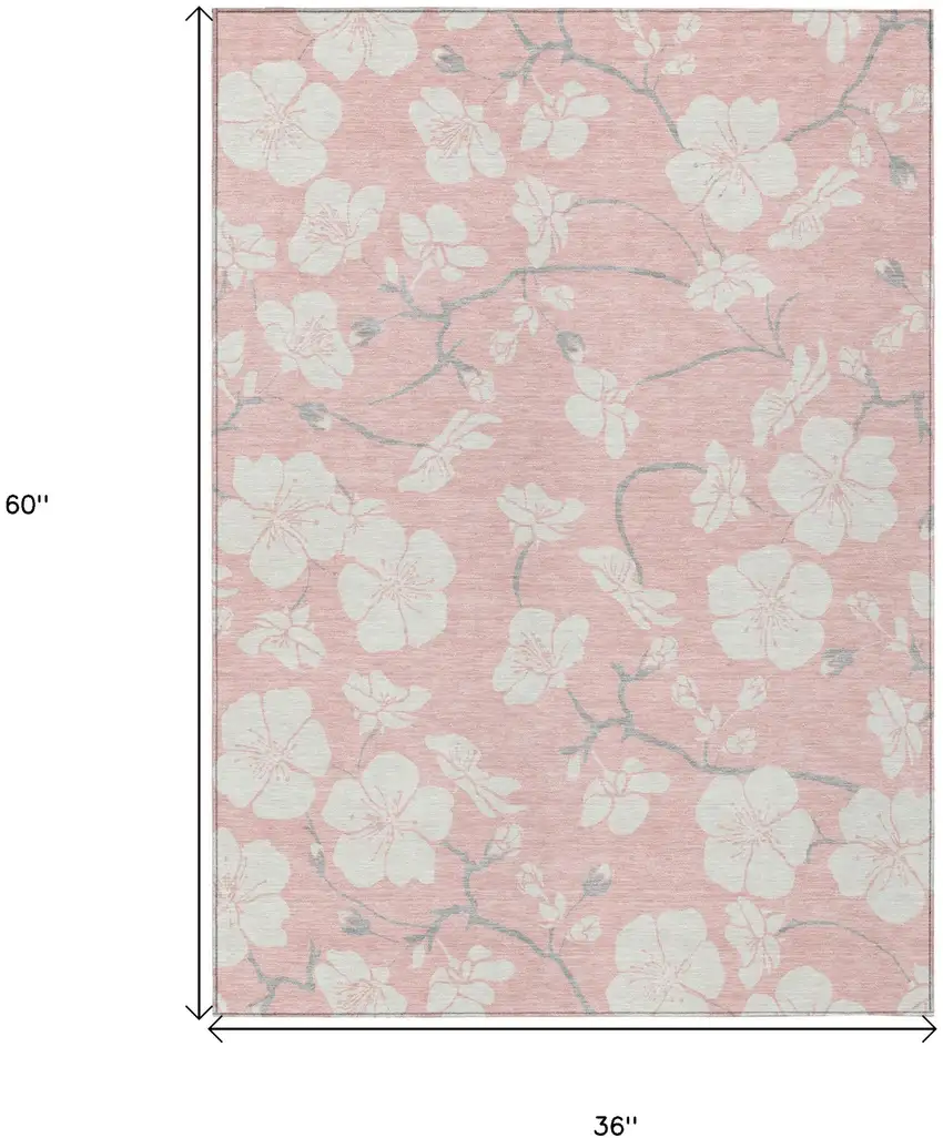 Pink Ivory And Gray Floral Washable Indoor Outdoor Area Rug Photo 3
