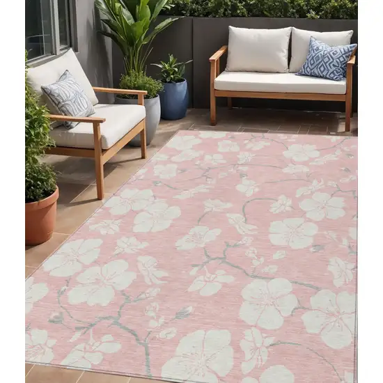 Pink Ivory And Gray Floral Washable Indoor Outdoor Area Rug Photo 1